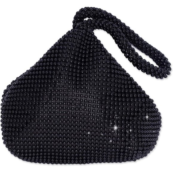 Handbags - 🆕Women Black Polyester Beaded Clutch Purse Vintage Triangle Bag  Prom Wedding